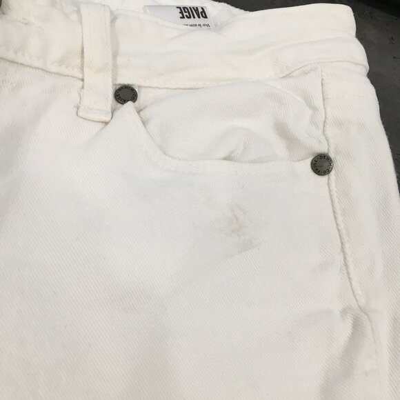 PAIGE Crisp White Destroyed Distressed HOXTON ANKLE 5 Pocket Logo Hardware Jeans - Picture 6 of 16